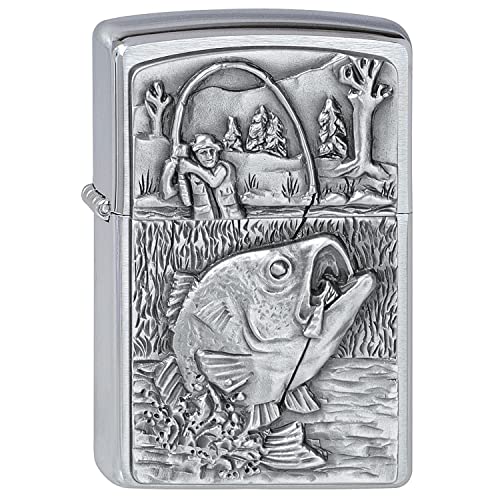 Zippo Feuerzeug 2000407 Bass Fishing Emblem Benzinfeuerzeug, Messing, Chrome*