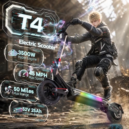 Electric Scooter Adults, 3500W/7000W/8000W Single/Dual Hyper Motor with 50/70/75 Miles Range Battery, Up to 45/55/58 MPH Top Speed, 10.5"/12" Tubeless Tires Commuting Scooter for Adults - Image 3