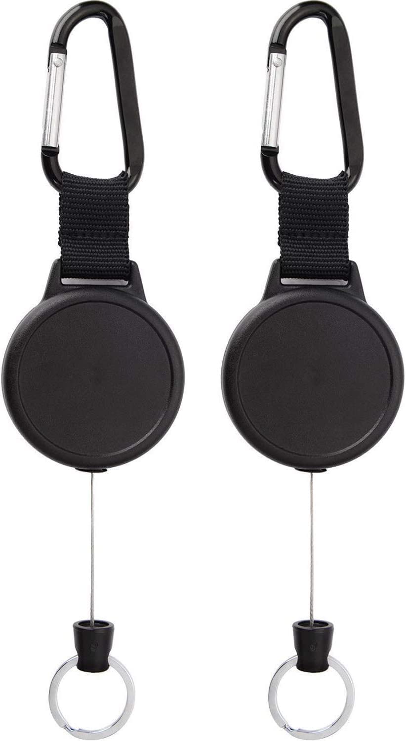 PATALACHI Heavy Duty Retractable Key Chain with Swivel-Back Extractable 25 Inch Stainless Cable Great for Swipe ID Cards or USB Flash Drives (2 Black)