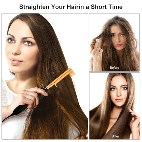 Plancha para el Cabello Licavey con Peine Integrado, 2 en 1, Calentamiento Rápido para Uso en Cabello Seco y Mojado, Temperatura Ajustable, Reduce el Tiempo de Estilizado, Dorado (Enchufe EE.UU. 100 a 240 V) miniatura 7