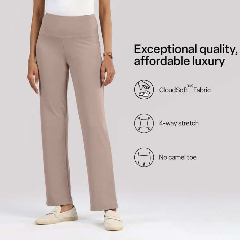 Image of BlissClub Women's Ultimate Straight Pants - Lite, High Waist Formal Trousers with Wide Waistband, Tall (for Women Above 5'5 ft)