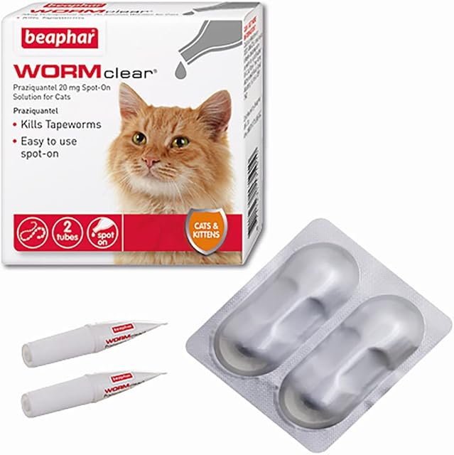 Beaphar | WORMclear® Spot-On for Cats | Kills Tapeworms | Vet Strength Treatment | Easy To Use | 2 Pipettes, 2 Count (Pack of 1)