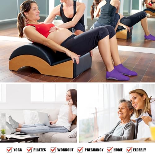 Image of Yoga Socks with Grips for Women Non Slip Pilates Socks Anti Skid Grippy Ankle Athletic Socks 3 Pairs