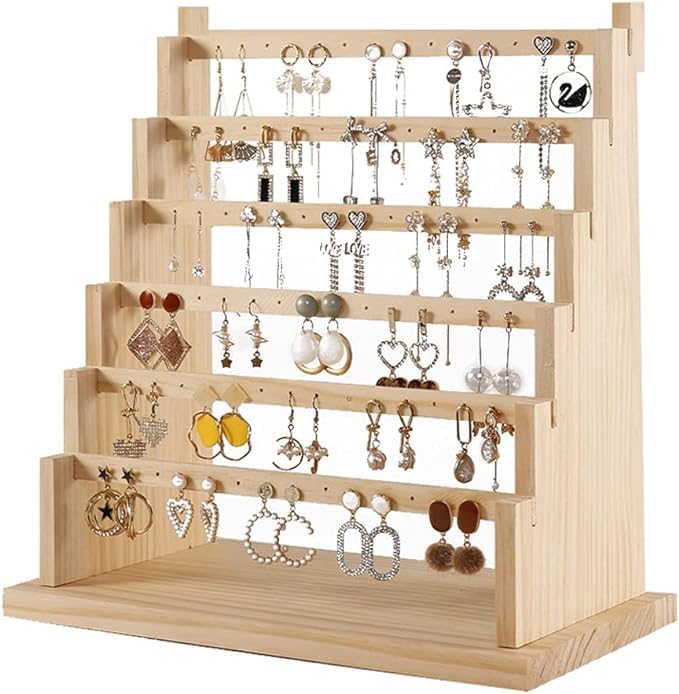 Image of 6 Step Earring Stand Wooden Jewelry Display Stand