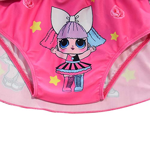 Rohero Toddler Baby Girls Swimsuits Two Piece Doll Print Ruffle Swimwear Bathing Suit for Doll Surprised Beach Tankinis (140cm/ 7-8Y, Star Rose)