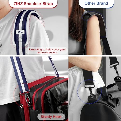 Image of ZINZ 74 inch Shoulder Strap with Fixed Pad and Dual Balanced Buckles,Blue-White-Blue Stripe