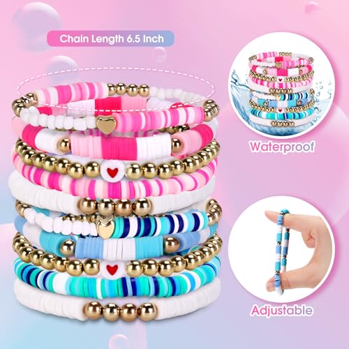 Image of Friendship Bracelet, Charm Bracelet, Beaded Bracelets, 10Pcs Sweet Bracelet Reputation 1989 Bracelet Bohemian Layering Bracelets Set for Erase Music Beach for Fans Jewelry Gifts（Pink+Blue）