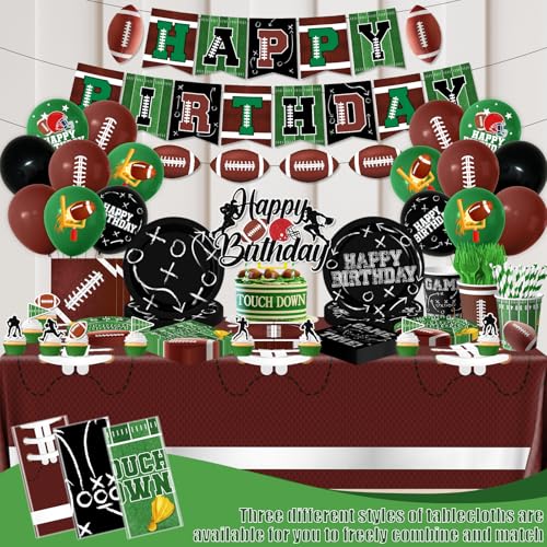 Football Party Decorations ,188pcs Football Birthday Party Sets include Football Plates and Napkins, Happy Birthday Banner, Fantasy Football Tablecloth for Boy Party Supplies - Image 5