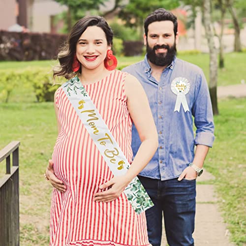 Tokerut B09MW3KYGZ 2Pcs Mommy To Be Baby Shower Safari Daddy To Be Pin Mother To Be Sash Baby Boy Green Baby Shower Slash thumb #2