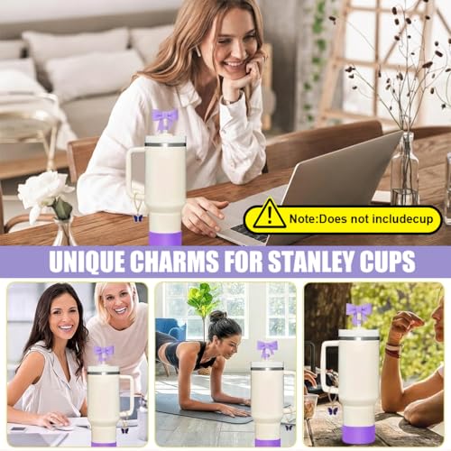 Image of HASTHIP 9Pcs Tumbler Accessories Kit for Stanley Cup Accessories Charm Set Kit Cute Bow Straw Cap, 2 Straight Straws, Cleaning Brush, Butterfly Handle Charm, Cup Bottom Sleeve