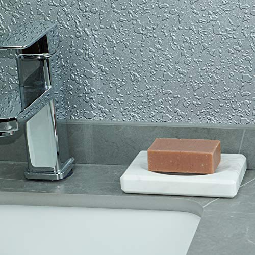 White Soap Dish Tray Marble Soap Holder Trinket Plate For Bathroom Sink Kitchen Countertop Bedroom Vanity Bathroom Accessory Rectangular #TOP7
