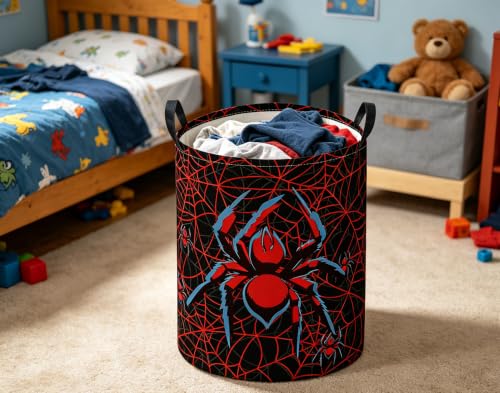 Image of Baby Laundry Basket Baby Nursery Hamper Kids Laundry Basket Toy Storage Bin for Boys Room Decor Gift Baskets for Bedroom Bathroom(Spiders)