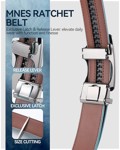 Image of VONMELLI Mens Belt Genuine Leather Ratchet Belt for Men Dress | Adjustable Buckle, Trim to Fit, for Men Pant Jeans, Business & Casual Wear, Smooth Sliding