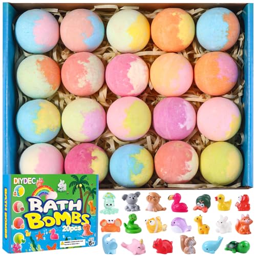 DIYDEC 20pcs Bath Bombs with Surprise Inside Bath Bombs with Mini Resin Animals for Kids Adult...