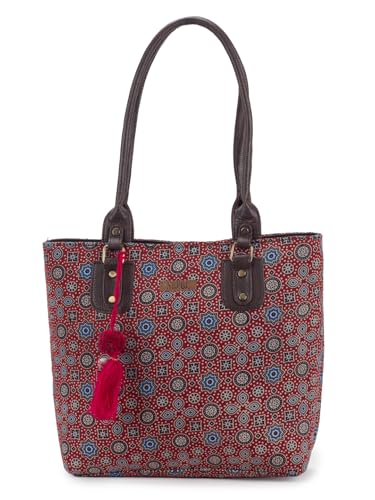 Image of NEPRI Office Pouch Tote Bag | Stylish Set of 2 Tote Bags for Women| Vegan Leather & Handblock Printed Fabric Handbag with Double Handle Shoulder Strap| Daily & Travel Use