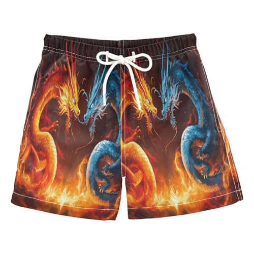 Boys Swim Trunks Toddler Swim Shorts Little Boys Swimwear Two Angry Fire Dragon Bathing Suit Swimsuit Multi