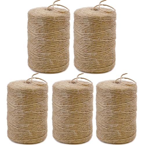 Image of 5Pack 2mm Natural Jute Twine String 4000 Feet Long Twine String for Crafting Gardening Gift Wrapping Macrame DIY Home Decor (Brown-800Feet /Roll)
