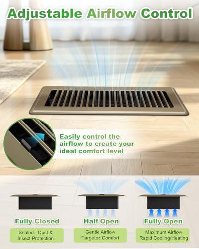 Image of 4x12 Floor Register, Brown, Adjustable Airflow for Home Floor Vents-2 Pack
