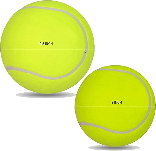 Miniatura 4 de Paquete de 2 pelotas de tenis grandes para perros, pelotas de tenis gigantes inflables de 9.5 y 8 pulgadas, juguetes para mascotas, divertidos