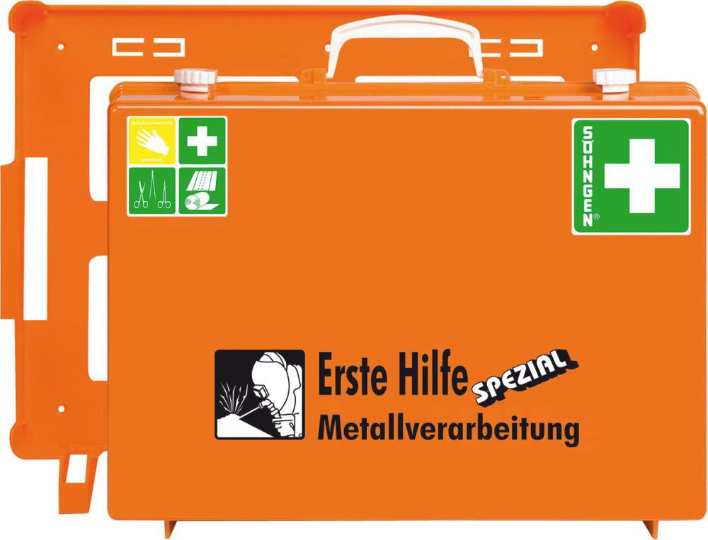 Söhngen 0360108 Erste Hilfe Koffer MT-CD Metallverarbeitung (mit Füllung, Wandhalterung, Koffer aus ABS Kunststoff)