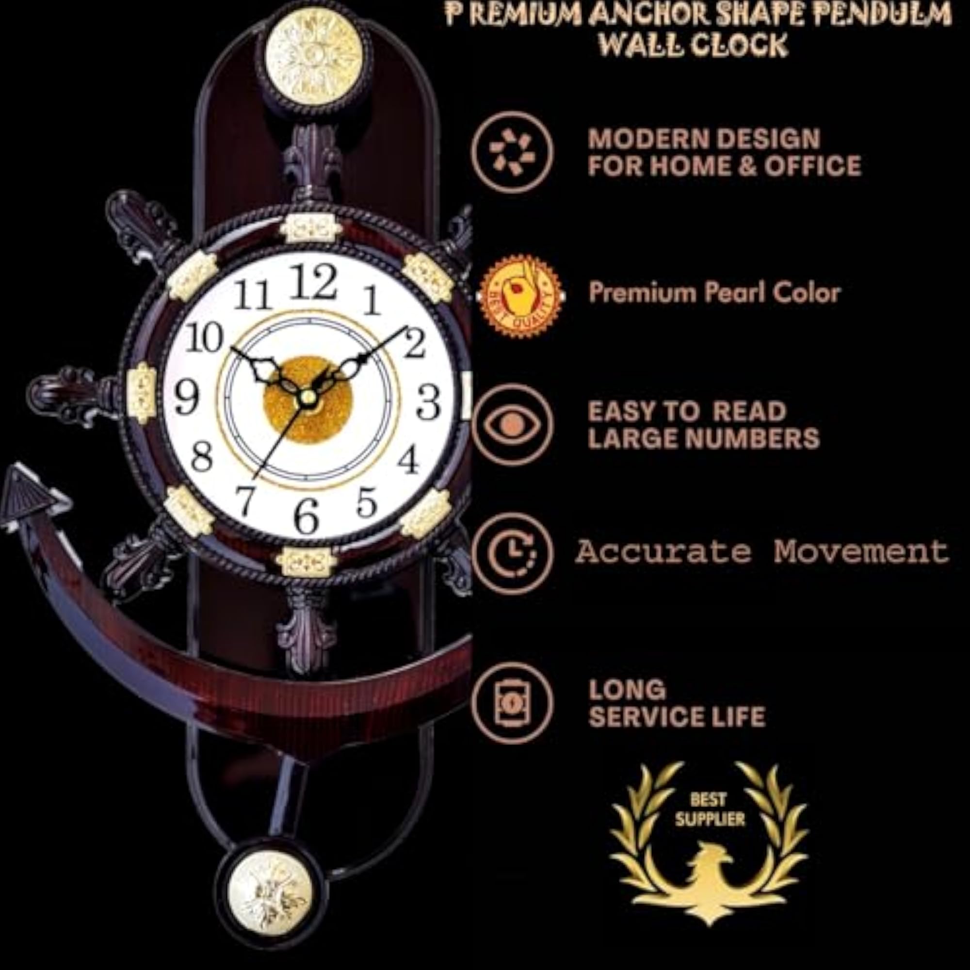 FLEXII Unbreakable Material Cherry Anchor Analog Wall Clock