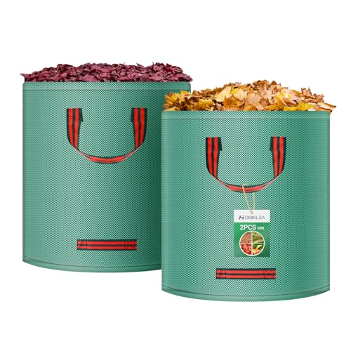 HOMIKLSA 2 bolsas de basura de jardín de 500 l, con asas, de pie, impermeables, duraderas, resistentes a la corrosión, para residuos de jardín y cortes verdes