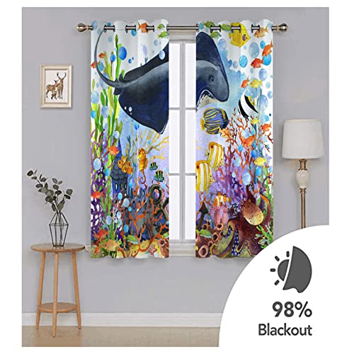 Rideaux occultants 3D mer 140x270 cm lot de 2 opaques à oeillets