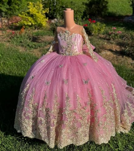 Long Sleeve Girls Kids Pageant Party Dresses with 3D Floral Applique Prom Ball Gowns Luxury Long Flower Girl Dress3