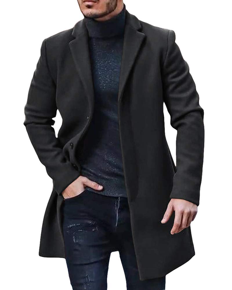 PASLTER mens Trench Coat,pea Coat Trench Coat,pea Coat XL Black