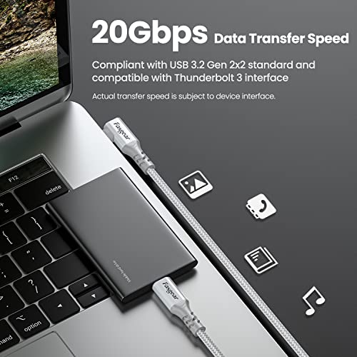 Fasgear USB-C 3.2 Gen 2x2 kabel 1,8m 90° L-design 20 Gbps 4K@60Hz video 100W opladen voor MacBook, Samsung, iPad - Afbeelding 3