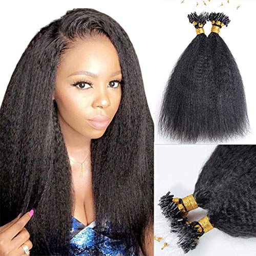 Micro Loop Hair Extensions Brazilian Remy Human Hair Kinky Straight 100g Per Pack Human Hair Coarse Straight Micro Rings Hair (14inch, Natural Color)