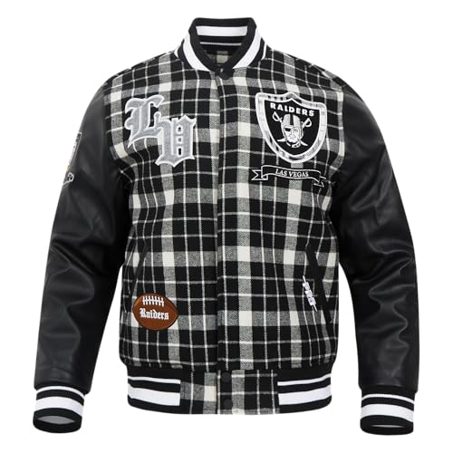 Pro Standard Mens NFL Las Vegas Raiders Pro Prep Varsity Jacket White/Black L