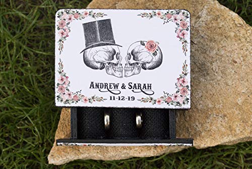 Skulls Ring box Halloween wedding box Black Personalized Wedding box Gothic Ring bearer box Day of the Dead Ring Box Engagement ring box