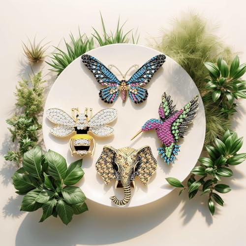 Image of 4 Pcs Vintage Crystal Brooch Set for Women - Elegant Rhinestone Pins for Coats, Dresses, Scarves - Retro Brooch Jewelry for Girls & Women