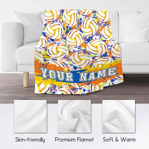 Custom Volleyball Blanket, Cozy Soft Throw Gifts for Boys, Cool White Flannel Throw Blankets for Bed Travel, 50x60 Inches