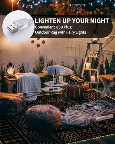 Tapete de exterior impermeável 2,4 x 3 m com luzes de tira de LED - tapete de pátio tapete interior