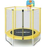 Lovely Snail 5FT Indoor Trampoline for Kids with Safety Enclosure Net Basketball Hoop, Mini Trampoline for Outdoor Family Backyard School Entertainment(Yellow)