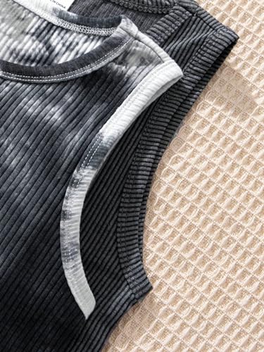 Milumia Girl's 2 Piece Tie Dye Ribbed Knit Round Neck Tank Top Sleeveless Summer Crop Tops4