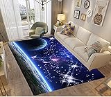 PEIHUODAN Alfombras De Habitacion Universo Galaxia Luna Juvenil Chico Infantiles Niño Grande Alfombras Salon Modernas Vinilo Lavable Pelo Corto Alfombras Baño Dormitorio Baratas (Azul,100x120 cm)