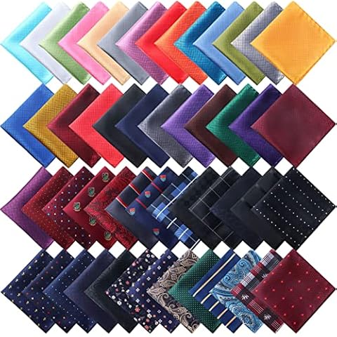 JaGely 52 Pcs Mens Pocket Squares for Men Handkerchief Soft Silk Pocket Square Handkerchief Suit Accessories for Men Wedding Business Banquet, 9.06 x 9.06 Inch Hankies, 52 Multi Styles(Classic) Cover