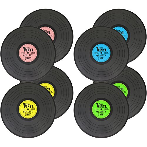 COM-FOUR® Set de Table 8 pièces en Vinyle - Set de Table Moderne au Design Vintage - Set de Table Haut de Gamme en polypropylène - Lavable (08 pièces - Record)