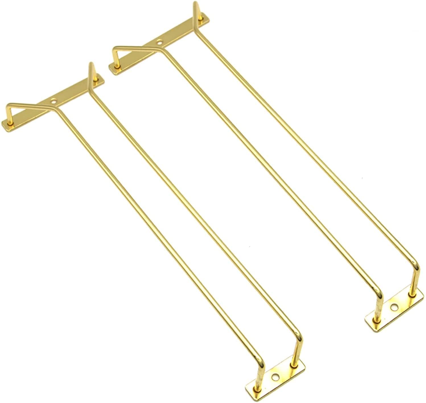 INDIAN DECOR. 410102 New 14-Inch Gold Wine Glass Rack, Under Cabinet Wine Glass Holder Stainless Steel Stemware Rack - Hanging Stemware Holder for Cabinet Kitchen Bar, Set of 2 - Golden