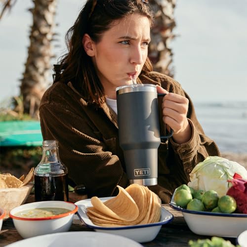 Image of YETI Rambler 42 oz Tumbler with Handle and Straw Lid, Travel Mug Water Tumbler, Vacuum Insulated Cup with Handle, Stainless Steel, Ultramarine Violet