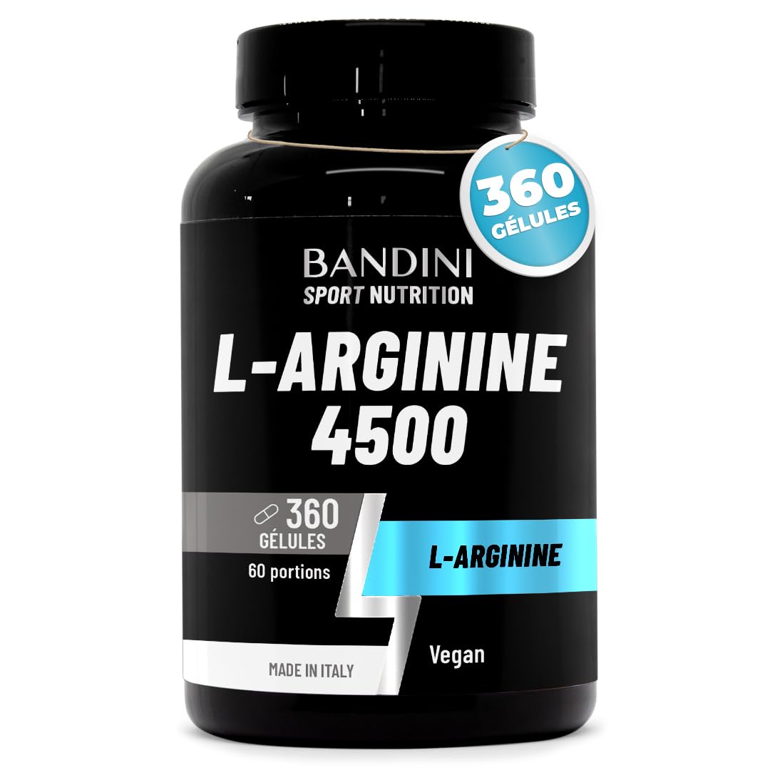 Bandini® L-Arginine 360 Gélules Véganes, Poudre d'Arginine pure HCL | 4.500 mg par dose journalière, Hautement Dosé - Fabriqué par Fermentation Vegetale, 100% Végétalien, Sans Additifs et OGM