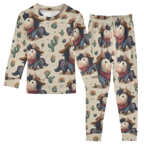 Pajama Sets Long Sleeve Cowboy Donkey Cactus Desert Soft Comfy Sleepwear 2 Piece PJS 3-8T