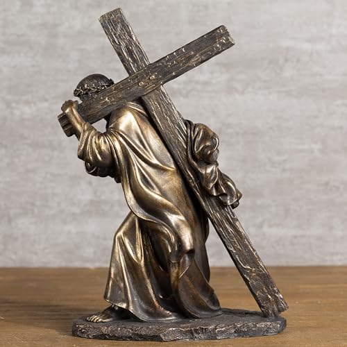 Estatua Católica de Jesús con Cruz de 12.5 pulgadas miniatura 4