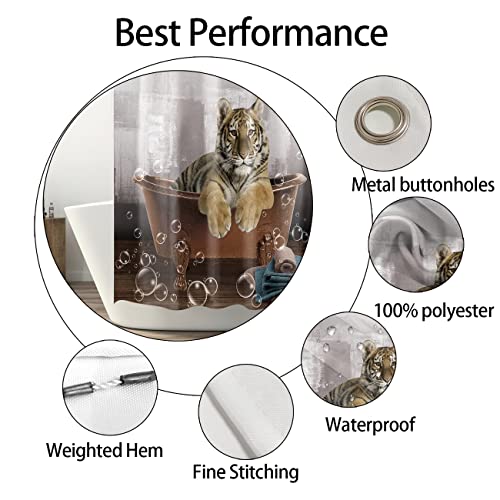 Aquar Tiger Shower Curtain For Bathroom, Cute Animal Tiger Print Bath Curtains With 12 Hooks, Animal Shower Curtains For Bathtub Decor, Waterproof Washable Fabric Shower Curtain, 72 X 72 Inch #TOP5