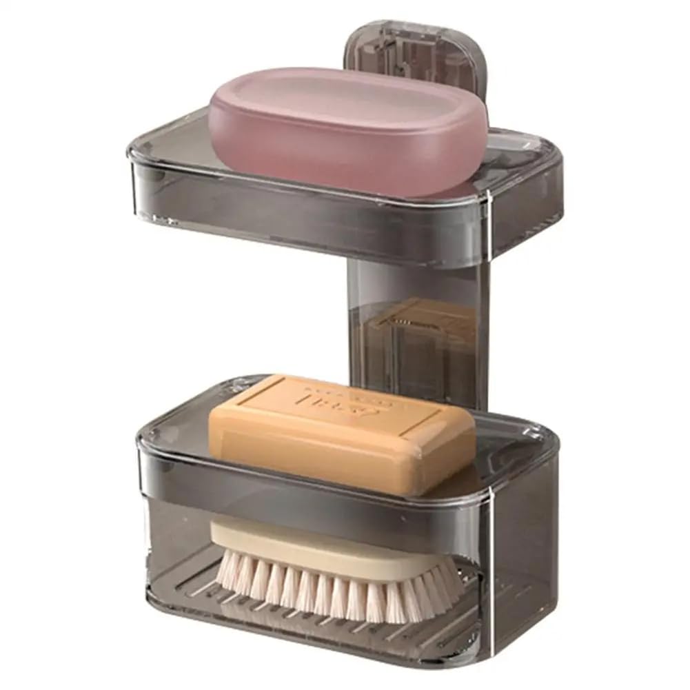 CTRLZS Shower Soap Dish Wall Mounted Toiletries Container Double Layer Drill Free Universal Strong Suction Soap Wall Holder
