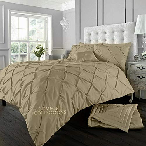 Luxury Alford Alexander Pin Tuck Pinch Pleat Duvet Quilt Cover Reversible Diamond Bedding Set With Matching Pillowcases Latte Double 200cm x 200cm Approximate