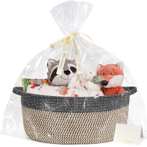 Image of CHICVITA Large Wicker Basket with Bags & Ribbon for Gifts, Black & Jute